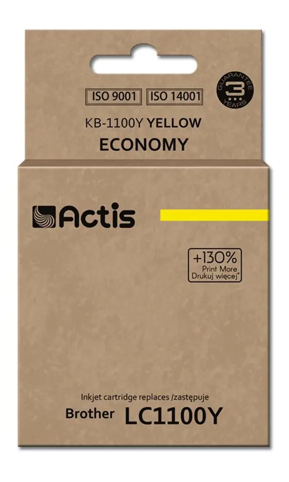 ⁨Actis KB-1100Y Ink Cartridge (replacement for Brother LC1100Y/980Y; Standard; 19 ml; yellow)⁩ at Wasserman.eu