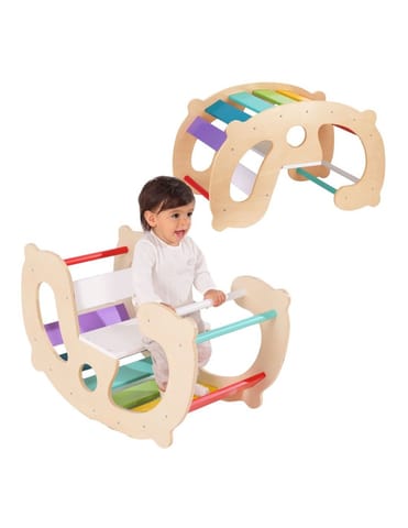 ⁨WOOPIE GREEN Drewniany Tęczowy Bujak i Mostek 2w1 Montessori FSC⁩ w sklepie Wasserman.eu