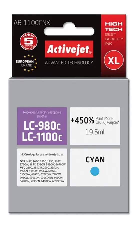 ⁨Activejet AB-1100CNX ink (replacement for Brother LC1100/LC980C; Supreme; 19.5 ml; cyan)⁩ at Wasserman.eu