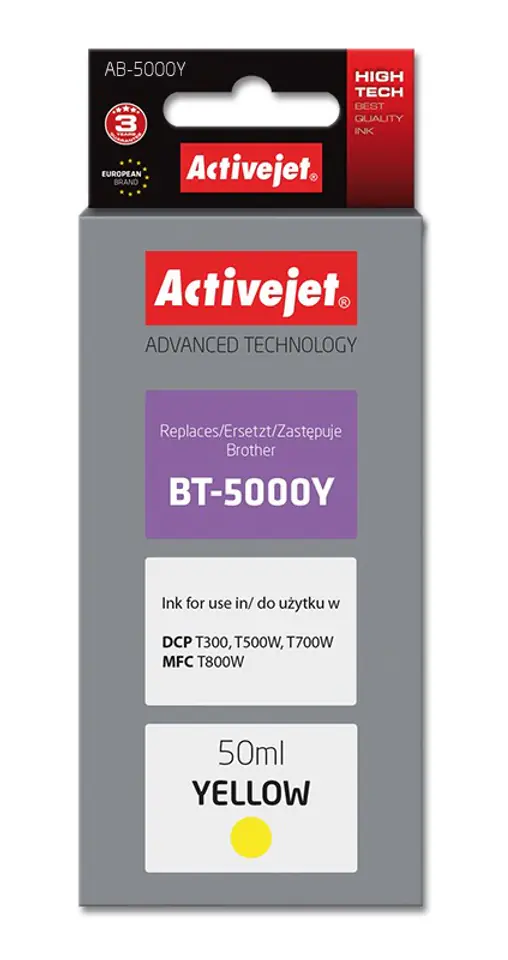 ⁨Activejet Buteleczka z tuszem AB-5000Y (zamiennik do Brother BT-5000Y; Supreme; 50 ml; żółty)⁩ w sklepie Wasserman.eu