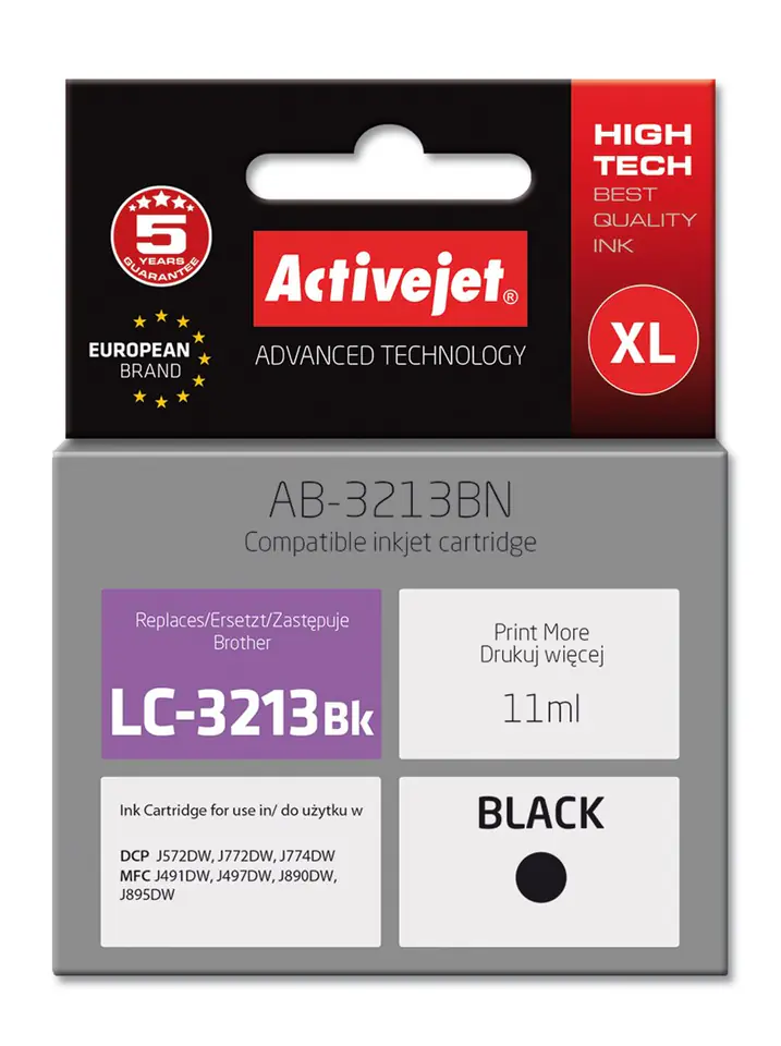 ⁨Activejet AB-3213BN Ink Cartridge (replacement for Brother LC3213BK; Supreme; 11 ml; black)⁩ at Wasserman.eu