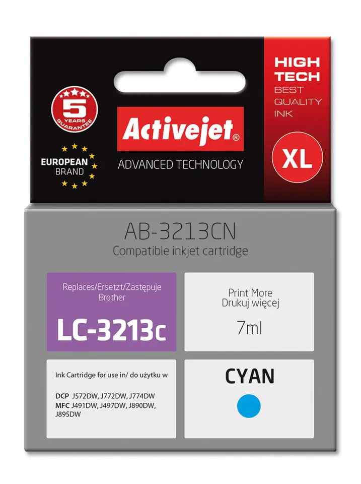 ⁨Activejet AB-3213CN Ink cartridge (replacement for Brother LC3213C; Supreme; 7 ml; cyan)⁩ at Wasserman.eu