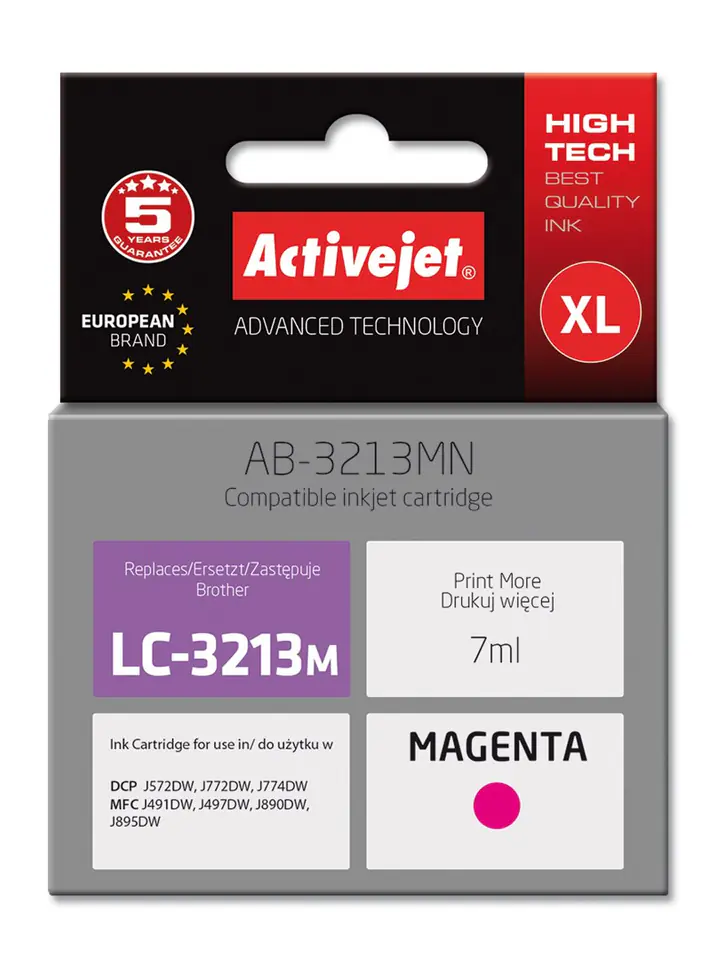 ⁨Activejet AB-3213MN Tusz (zamiennik Brother LC3213M; Supreme; 7 ml; purpurowy)⁩ w sklepie Wasserman.eu