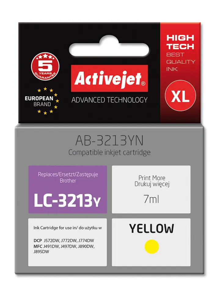⁨Activejet AB-3213YN Tusz (zamiennik Brother LC3213Y; Supreme; 7 ml; żółty)⁩ w sklepie Wasserman.eu