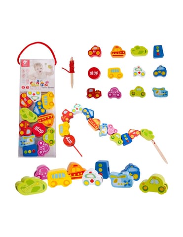 ⁨CLASSIC WORLD Drewniane Klocki do Nawlekania Ruch Drogowy 13 el.⁩ w sklepie Wasserman.eu