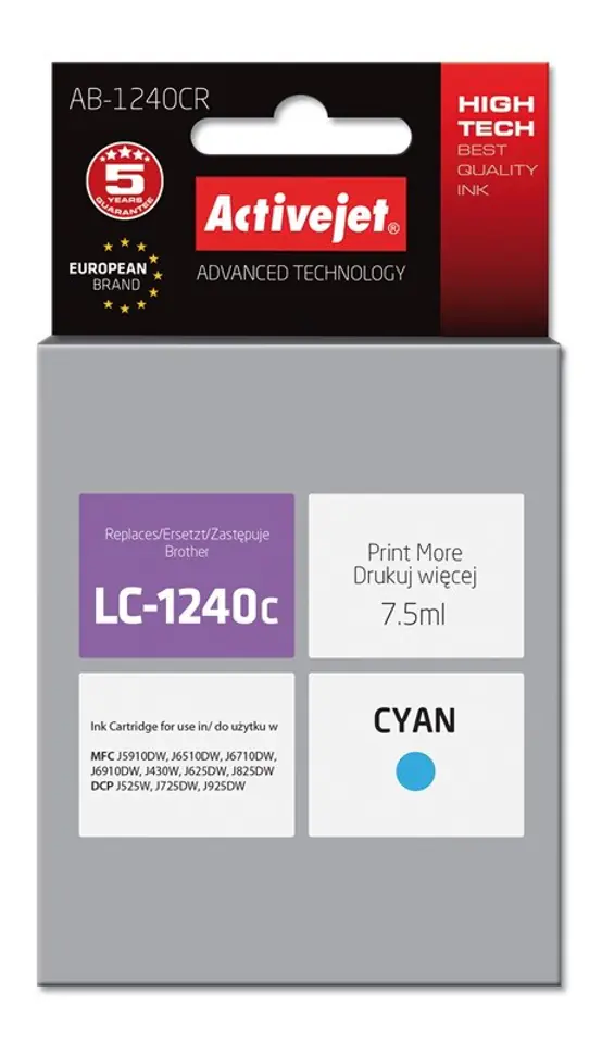 ⁨Activejet AB-1240CR ink (replacement for Brother LC1220C/LC1240C; Premium; 7.5 ml; cyan)⁩ at Wasserman.eu