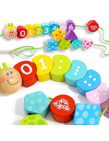 ⁨TOOKY TOY Drewniane Klocki do Nawlekania Gąsienica Nauka Liczenia 20 el.⁩ w sklepie Wasserman.eu