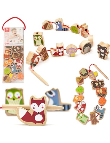 ⁨CLASSIC WORLD Drewniane Klocki do Nawlekania Zwierzęta Leśne 13 el.⁩ w sklepie Wasserman.eu