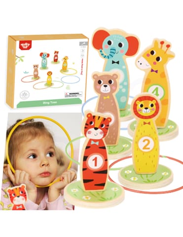 ⁨TOOKY TOY Drewniana Gra Zręcznościowa Rzut do Celu Zwierzątka 15 el.⁩ w sklepie Wasserman.eu