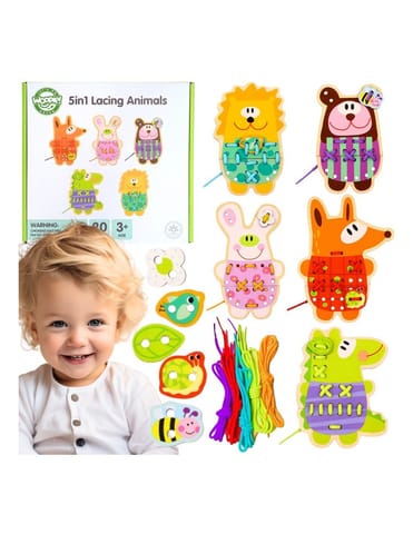 ⁨WOOPIE GREEN Drewniana Sznurowanka 5w1 Zwierzątka do Nawlekania⁩ w sklepie Wasserman.eu
