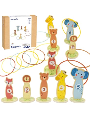 ⁨TOOKY TOY Rzut do Celu Drewniana Gra Zręcznościowa Obręcze 15 el.⁩ w sklepie Wasserman.eu