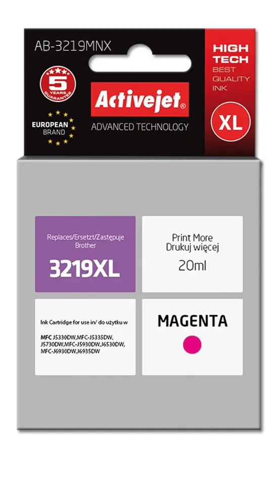 ⁨Activejet AB-3219MNX Ink cartridge (replacement for Brother LC3219M XL; Supreme; 20 ml; magenta)⁩ at Wasserman.eu