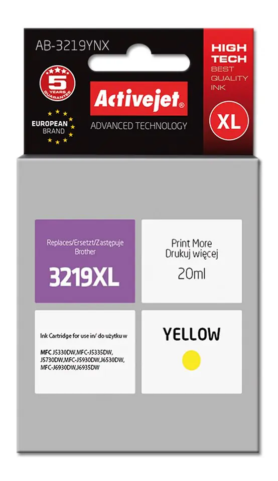 ⁨Activejet AB-3219YNX Ink Cartridge (replacement for Brother LC3219Y XL ; Supreme; 20 ml; yellow)⁩ at Wasserman.eu