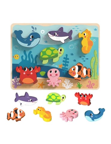 ⁨TOOKY TOY Drewniane Puzzle Montessori Świat Morza Rybki Żółwik Kształty⁩ w sklepie Wasserman.eu
