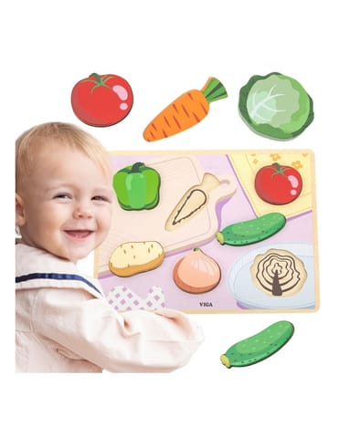 ⁨VIGA Drewniane Puzzle Układanka Montessori 2w1 Figurki Warzywa⁩ w sklepie Wasserman.eu