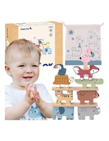 ⁨TOOKY TOY Drewniane Klocki Układanka Wieża Stacker Stosy Zwierzątka Montessori 13 el.⁩ w sklepie Wasserman.eu
