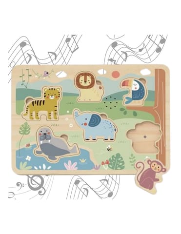 TOOKY TOY Drewniana Układanka Montessori Interaktywne Puzzle Dźwiękowe Dzikie Zwierzęta Safari w sklepie Wasserman.eu