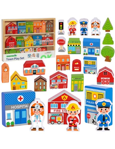 ⁨TOOKY TOY Drewniany Zestaw Budynków i Figurek Miasto⁩ w sklepie Wasserman.eu