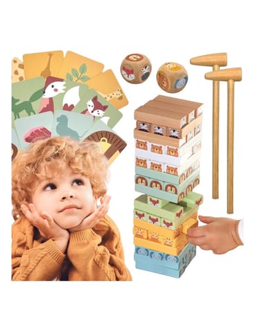 ⁨WOOPIE GREEN Gra Zręcznościowa "Chwiejąca Wieża" Zwierzęta 82 el. FSC⁩ w sklepie Wasserman.eu