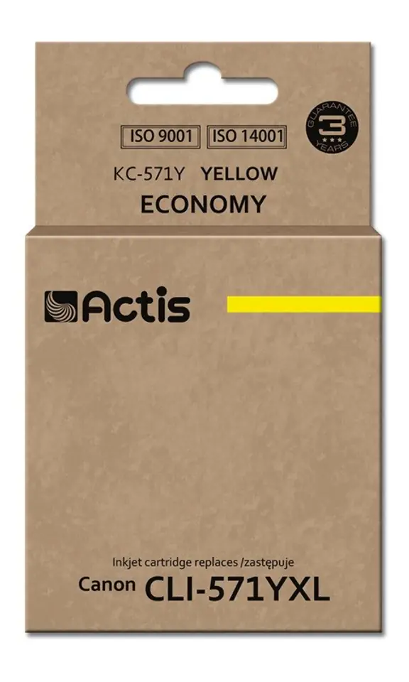⁨Actis KC-571Y ink (replacement for Canon CLI-571Y; Standard; 12 ml; yellow)⁩ at Wasserman.eu