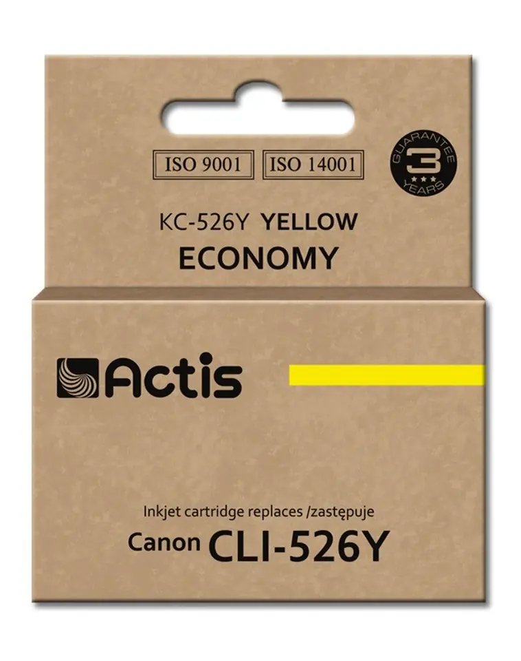 ⁨Tusz ACTIS KC-526Y (zamiennik Canon CLI-526Y; Standard; 10 ml; żółty)⁩ w sklepie Wasserman.eu