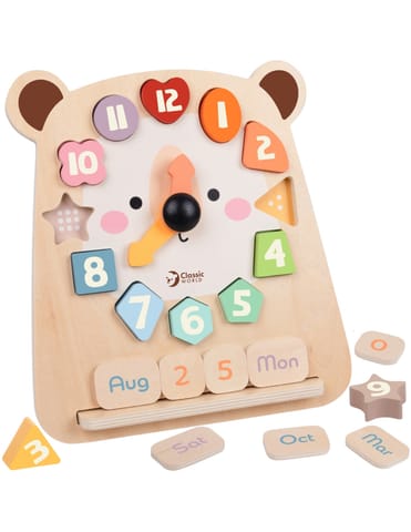 ⁨CLASSIC WORLD Zegar Miś Montessori Edukacyjny 3w1 Nauka Czasu Liczenia i Daty⁩ w sklepie Wasserman.eu