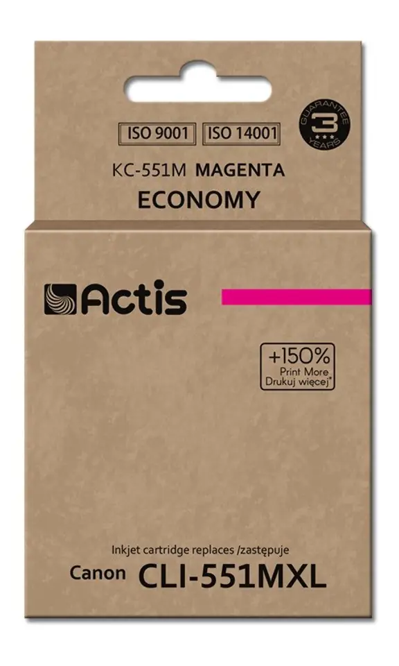 ⁨Actis KC-551M ink (replacement for Canon CLI-551M; Standard; 12 ml; magenta (with chip)⁩ at Wasserman.eu