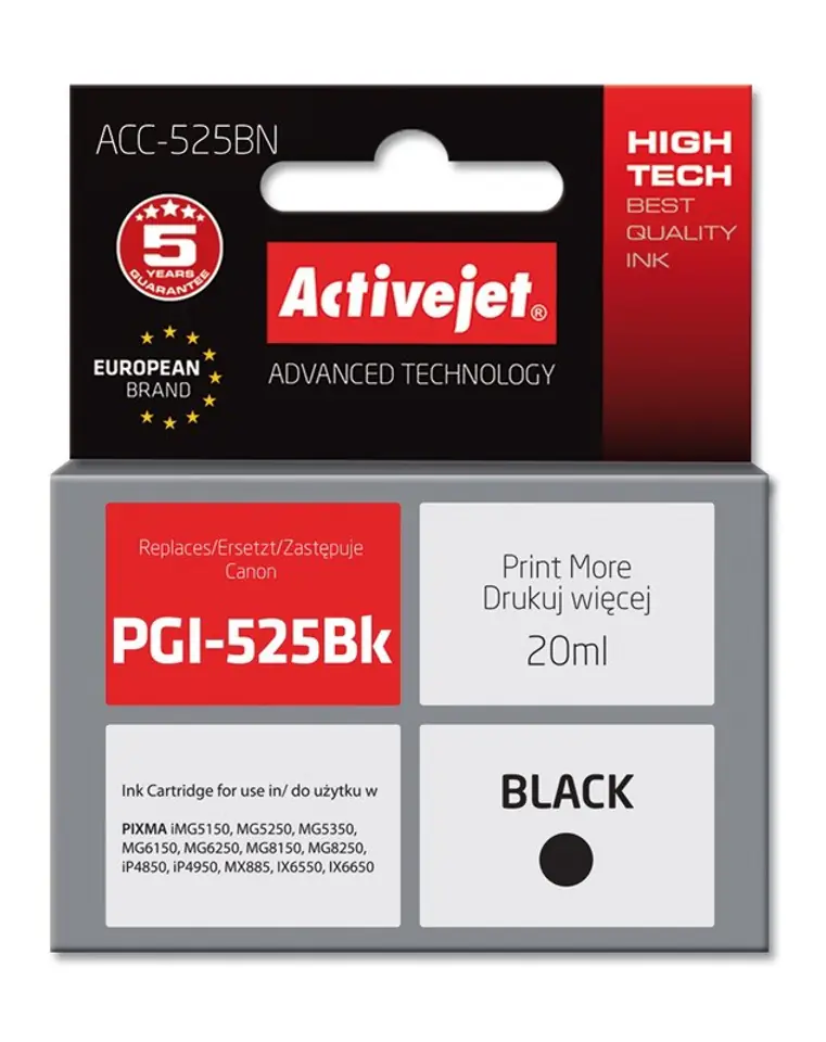 ⁨Tusz Activejet ACC-525BN (zamiennik Canon PGI-525PGBK; Supreme; 20 ml; czarny)⁩ w sklepie Wasserman.eu