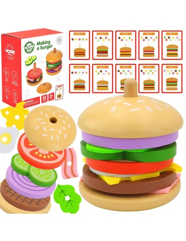 ⁨WOOPIE GREEN Drewniany Burger Restauracja Układanka dla Dzieci 15 el. Certyfikat FSC⁩ w sklepie Wasserman.eu