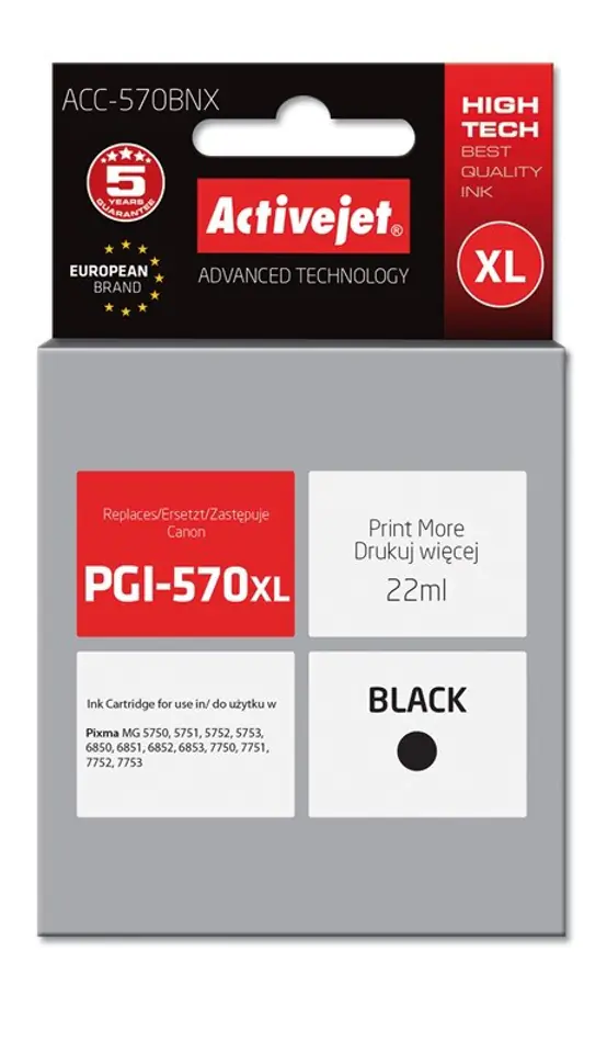 ⁨Activejet ACC-570BNX Ink cartridge (replacement for Canon PGI-570XLBk; Supreme; 22 ml; black)⁩ at Wasserman.eu