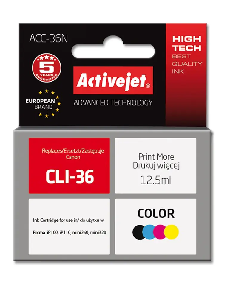 ⁨Activejet ACC-36N Ink cartridge (replacement for Canon CLI-36; Supreme; 12.5 ml; colour)⁩ at Wasserman.eu