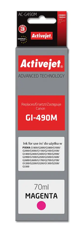 ⁨Activejet AC-G490M Ink cartridge (replacement for Canon GI-490M; Supreme; 70 ml; 7000 pages, magenta)⁩ at Wasserman.eu