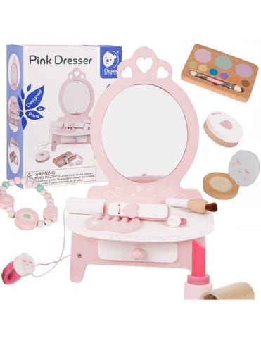 ⁨CLASSIC WORLD Drewniana Toaletka dla Dziewczynki z Lustrem + Prostownica 11 akc⁩ w sklepie Wasserman.eu