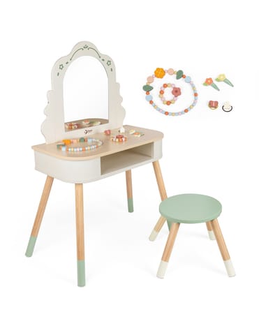 ⁨CLASSIC WORLD Drewniana Toaletka z Lustrem Krzesełkiem i Akcesoriami Pastelowa⁩ w sklepie Wasserman.eu