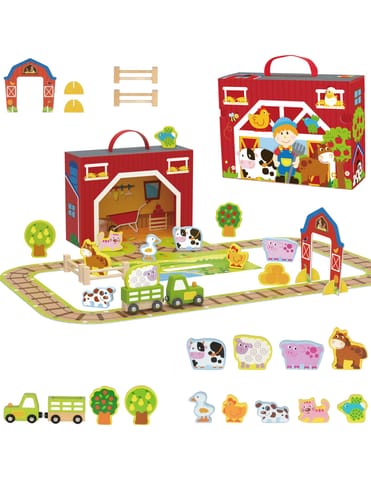 ⁨TOOKY TOY Drewniana Farma w Walizce Figurki Pojazdy⁩ w sklepie Wasserman.eu
