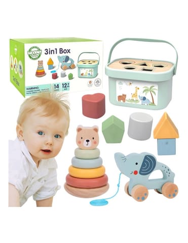 ⁨WOOPIE GREEN Pudełko Sorter Box 3w1 Klocki Piramidka Słonik FSC⁩ w sklepie Wasserman.eu