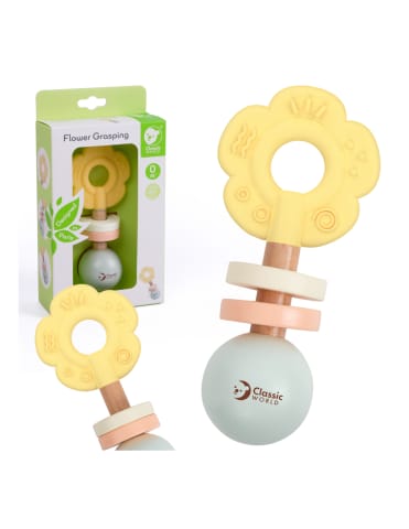 ⁨CLASSIC WORLD Drewniana Pastelowa Grzechotka Gryzak 2w1 Kwiatuszek 0+⁩ w sklepie Wasserman.eu