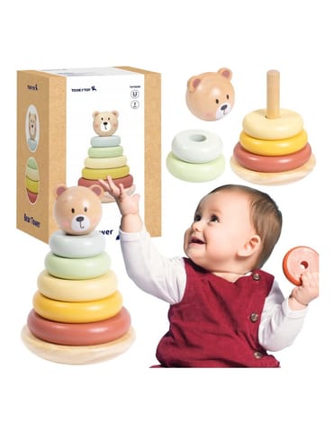 ⁨TOOKY TOY Drewniana Układanka Sensoryczna Piramidka Miś Sensoryczny Kolorowy Stacker⁩ w sklepie Wasserman.eu