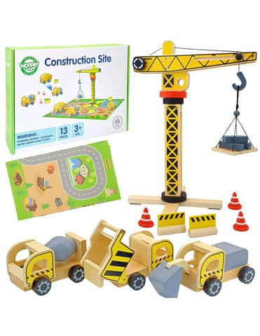 ⁨WOOPIE GREEN Drewniany Plac Budowy 5w1 Ruchomy Dźwig XXL Pojazdy Budowlane 13 el. FSC⁩ w sklepie Wasserman.eu