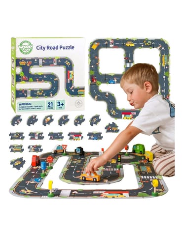⁨WOOPIE GREEN Droga Puzzle dla Dzieci Autostrada Makieta 21 el. Certyfikat FSC⁩ w sklepie Wasserman.eu