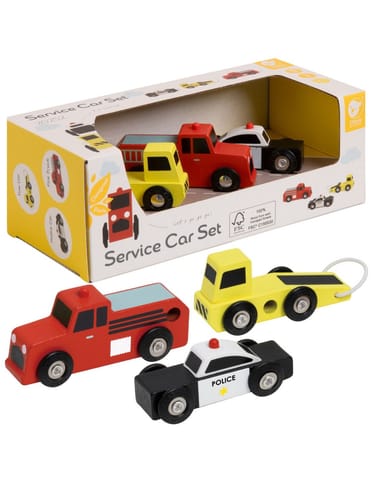 ⁨CLASSIC WORLD Drewniane Samochodziki Policja Straż Laweta Zestaw 3 szt.⁩ w sklepie Wasserman.eu