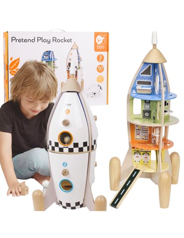 ⁨CLASSIC WORLD Drewniana Rakieta Domek dla Dzieci + Figurki 51el.⁩ w sklepie Wasserman.eu