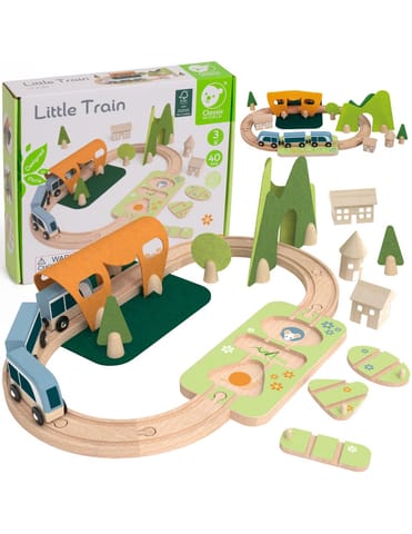 ⁨CLASSIC WORLD Zestaw Kolejka Tor Drewniany Pociąg + Sorter Kształtów 40 el.⁩ w sklepie Wasserman.eu