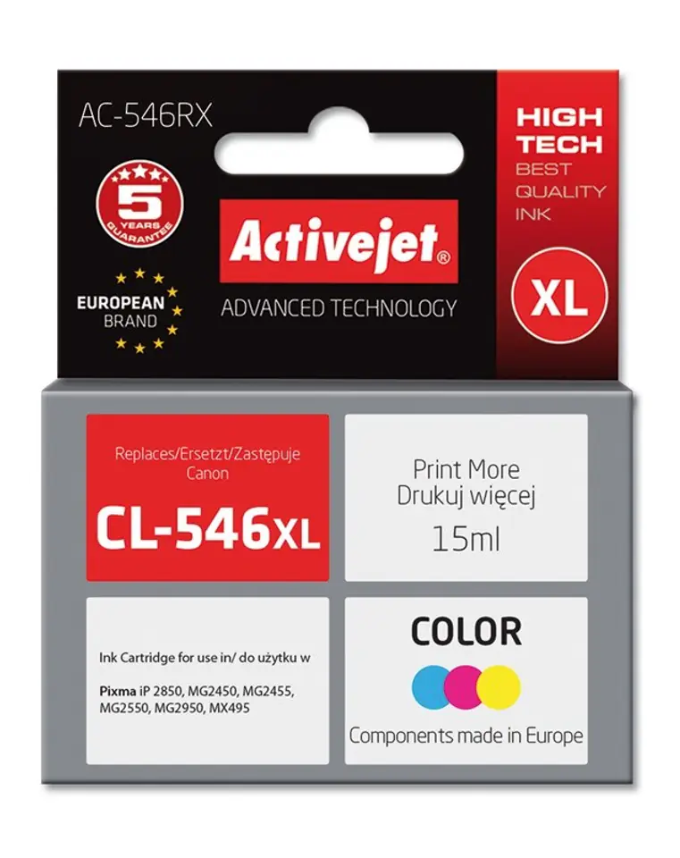 ⁨Activejet AC-546RX Ink cartridge (replacement for Canon CL-546XL; Premium; 15 ml; color)⁩ at Wasserman.eu