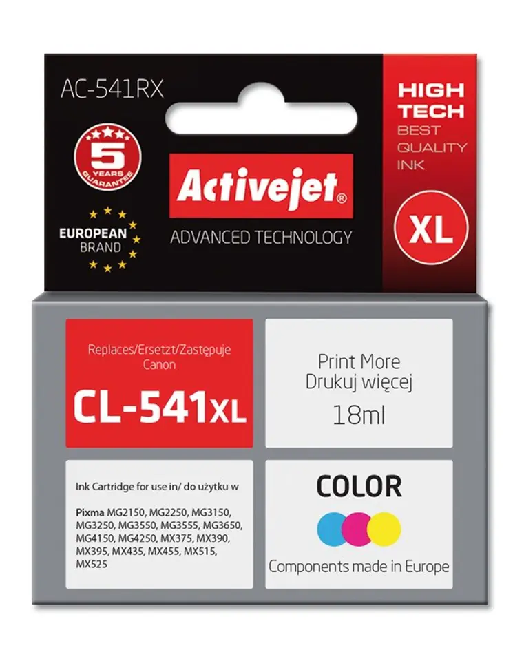 ⁨Activejet AC-541RX Ink (replacement for Canon CL-541XL; Premium; 18 ml; color)⁩ at Wasserman.eu