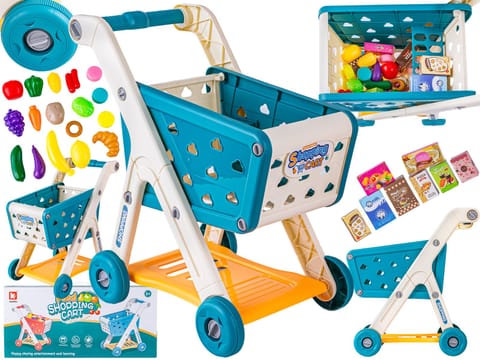 ⁨Wózek Na Zakupy NIEBIESKI Koszyk Sklepowy + Akcesoria Owoce Warzywa Supermarket⁩ w sklepie Wasserman.eu