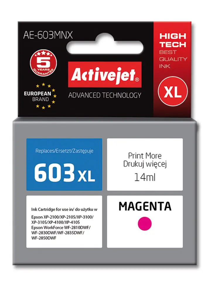 ⁨Activejet AE-603MNX ink (replacement for Epson 603XL T03A34; Supreme; 14 ml; magenta)⁩ at Wasserman.eu