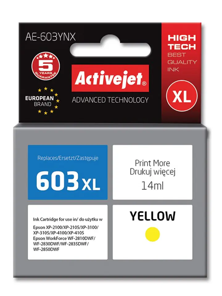 ⁨Tusz Activejet AE-603YNX (zamiennik Epson 603XL T03A44; Supreme; 14 ml; żółty)⁩ w sklepie Wasserman.eu