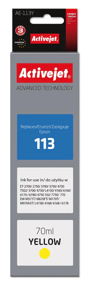 ⁨Activejet AE-113Y Tusz (zamiennik Epson 113 C13T06B440; Supreme;70ml; żółty)⁩ w sklepie Wasserman.eu