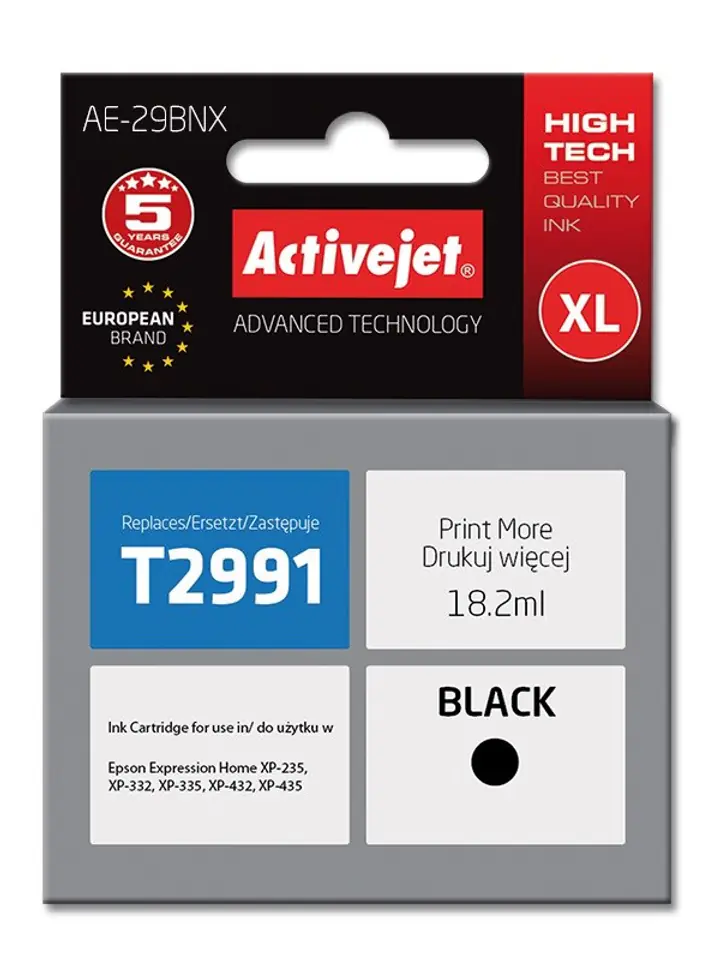 ⁨Tusz Activejet AE-29BNX (zamiennik Epson 29XL T2991; Supreme; 18 ml; czarny)⁩ w sklepie Wasserman.eu